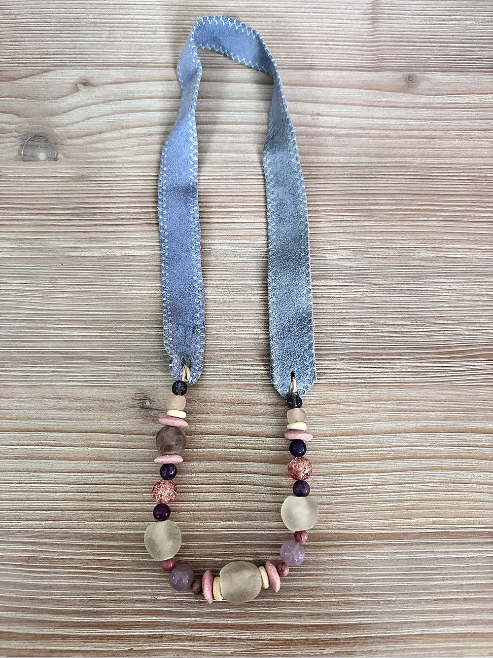 Twine & Twig Classic Necklace Beaded Blue & Pink